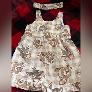 Disney Baby Bambi & Thumper Beige and Brown Romper Sz 12m &Matching head band